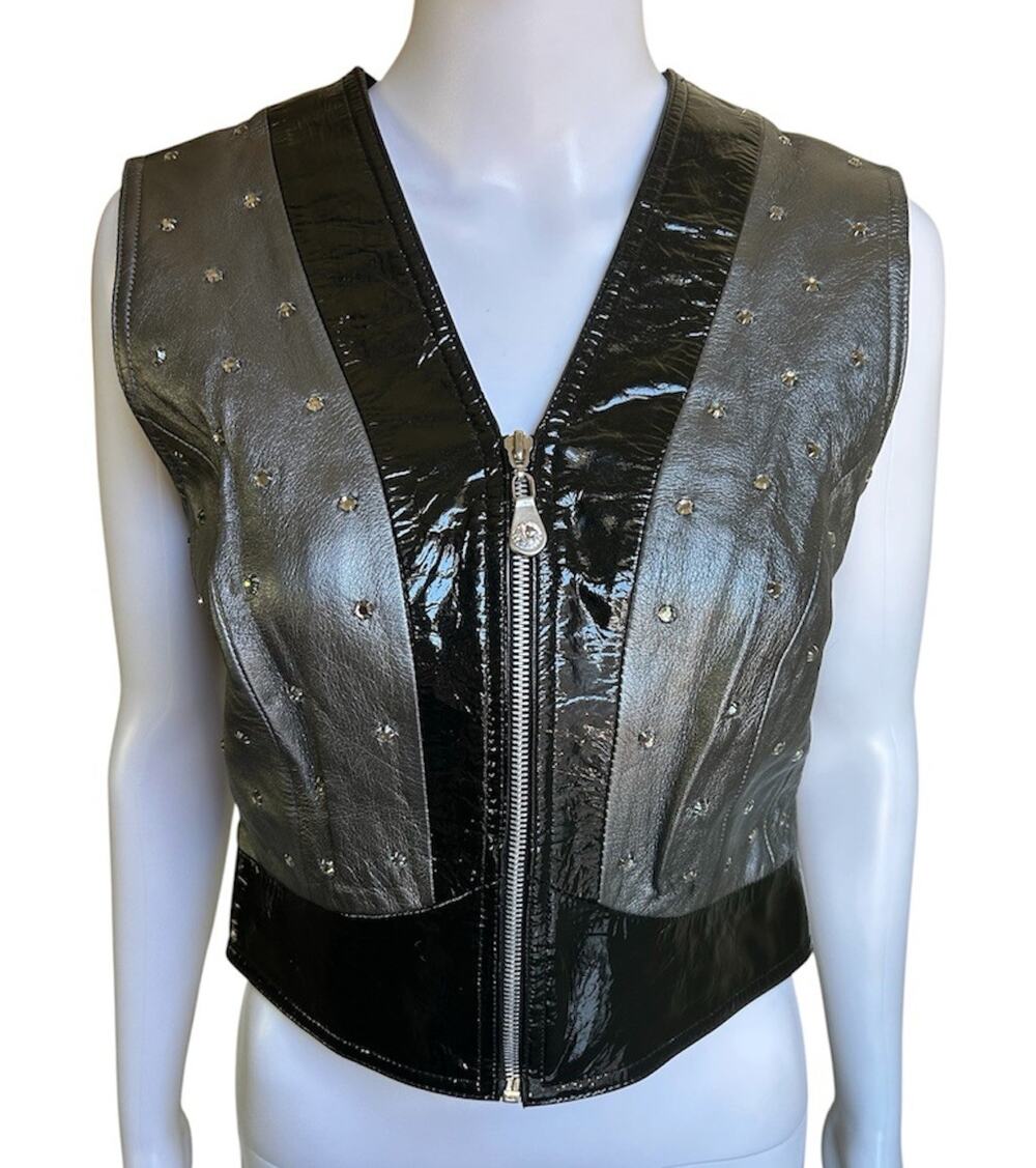 Silver Mesa Genuine Leather Equestrian Show Vest Womens L Rhinestone Western